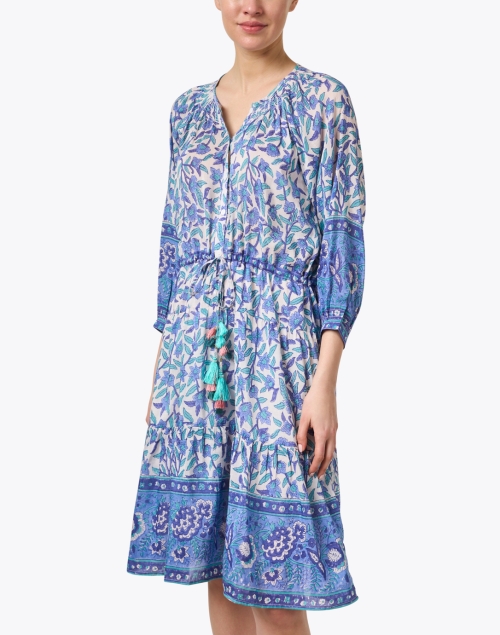 Front image - Bell - Colette Blue and Green Printed Cotton Silk Dress