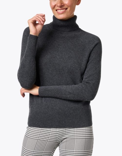 Front image - White + Warren - Charcoal Grey Cashmere Turtleneck Sweater