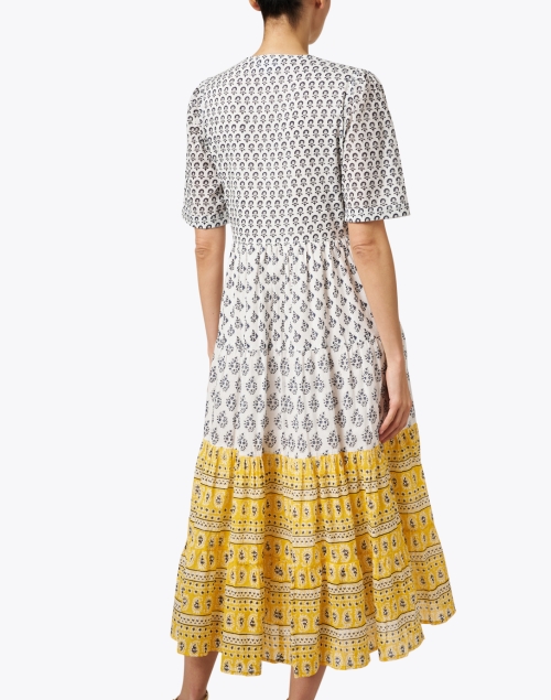 Back image - Ro's Garden - Daphne Blue and Yellow Print Dress