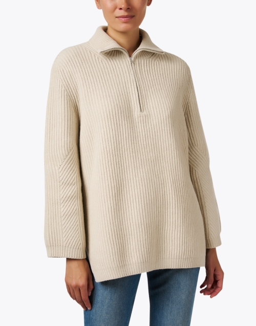Front image - White + Warren - Ivory Quarter Zip Sweater