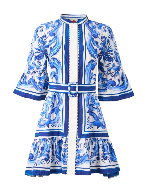 Product image - Farm Rio - Blue and White Tile Print Shirt Dress