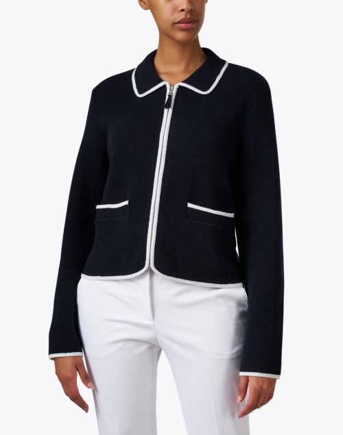 Front image - Allude - Navy Wool Cashmere Jacket