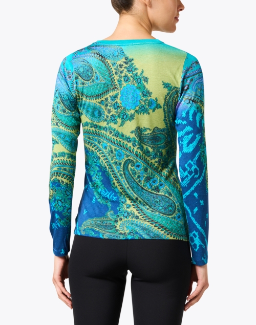 Back image - Pashma - Blue and Green Paisley Print Cashmere Silk Sweater