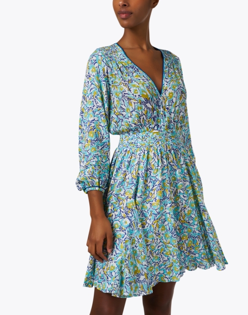 Front image - Poupette St Barth - Anabelle Turquoise Floral Print Dress