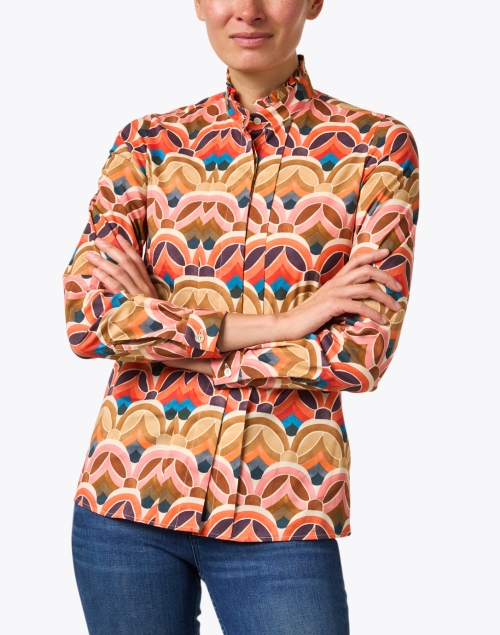 Front image - Caliban - Orange Multi Geo Print Cotton Shirt