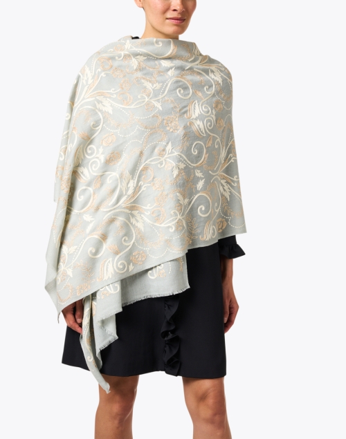 Look image - Janavi - Sage Green Embroidered Wool Scarf