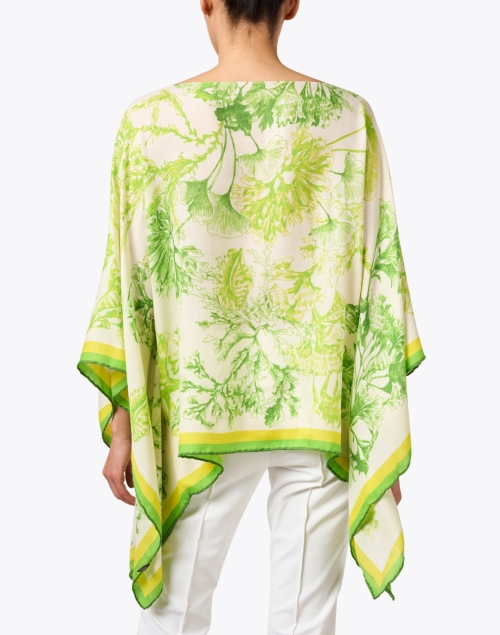 Back image - Rani Arabella - Lime Coral Print Cashmere Silk Poncho