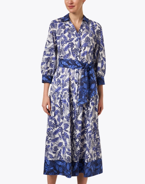 Front image - Purotatto - Blue Print Stretch Cotton Poplin Dress