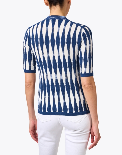 Back image - Lafayette 148 New York - Blue and White Intarsia Sweater