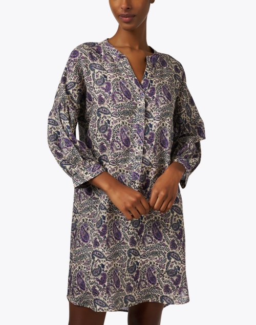 Front image - Repeat Cashmere - Violet Paisley Print Linen Dress