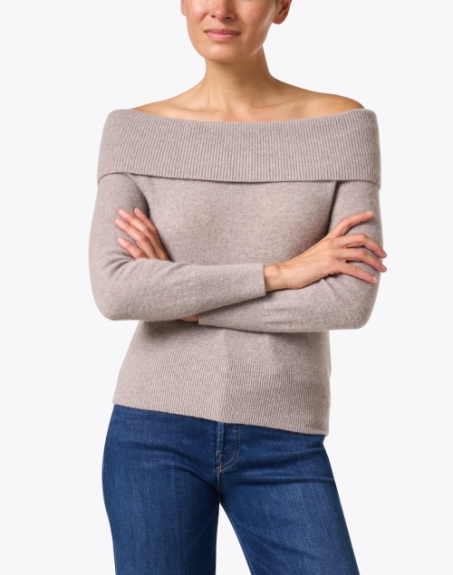 Front image - White + Warren - Taupe Cashmere Bardot Sweater
