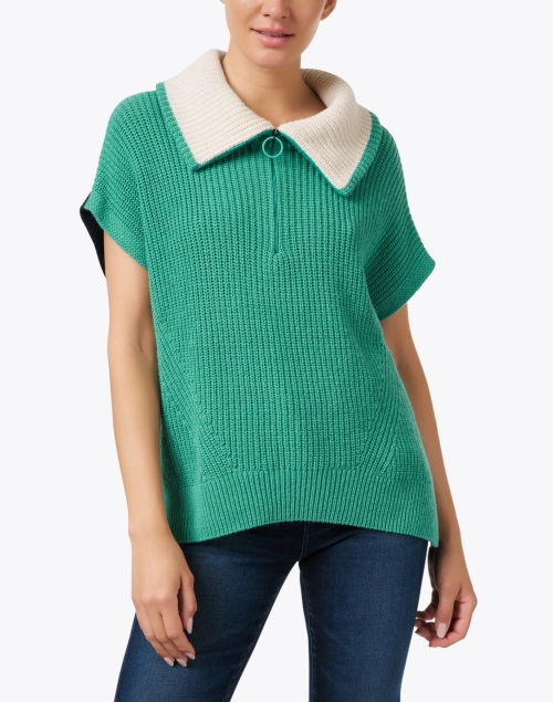 Front image - Marc Cain Sports - Green and Navy Knit Popover