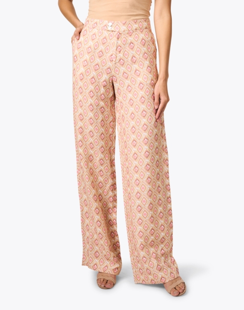 Front image - Ecru - Del Ray Beige and Pink Print Pant