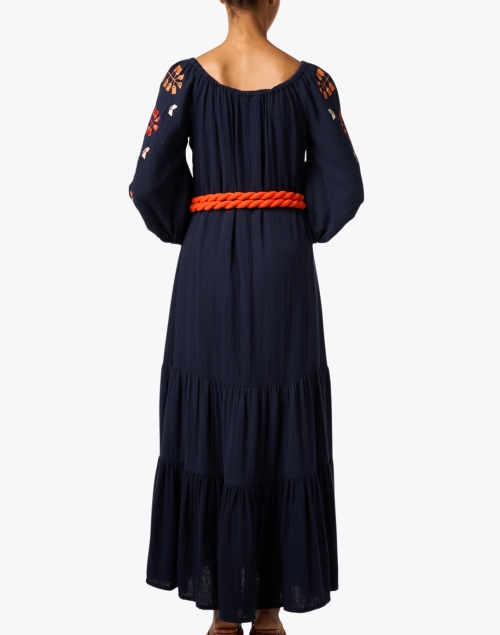 Back image - Figue - Senna Navy Multi Embroidered Cotton Dress
