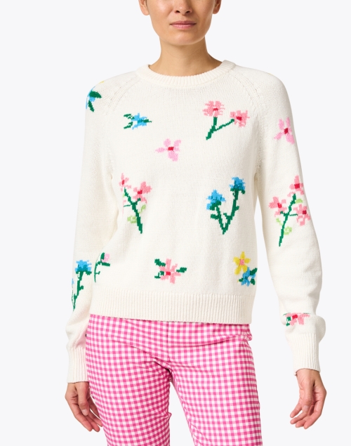 Front image - White + Warren - White Floral Cotton Sweater
