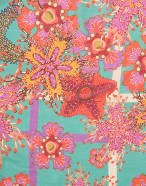 Fabric image - Franco Ferrari - Hawnbci Teal and Pink Starfish Cotton Silk Scarf