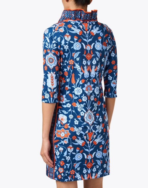 Back image - Gretchen Scott - Blue and Orange Print Ruffle Neck Dress