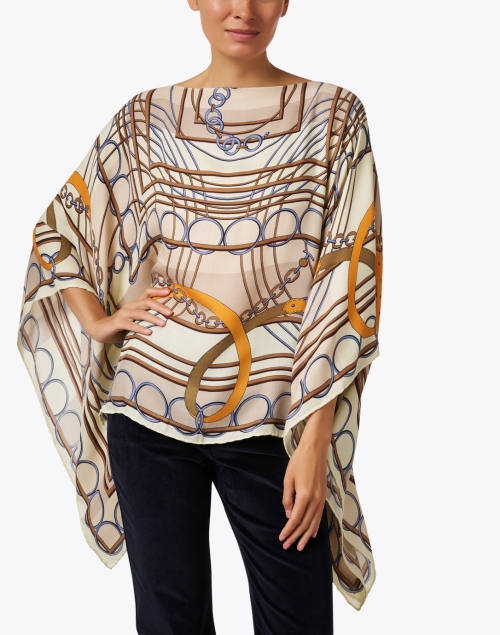Front image - Rani Arabella - Beige Print Cashmere Silk Poncho