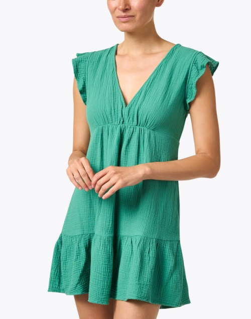 Front image - Honorine - Ruby Green Cotton V-Neck Dress