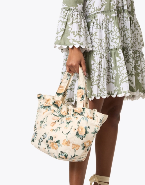 Claire Yellow Floral Print Ruffle Tote Bag