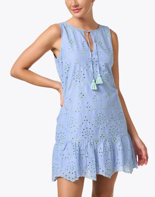 Front image - Sail to Sable - Blue and Green Eyelet Cotton Dress