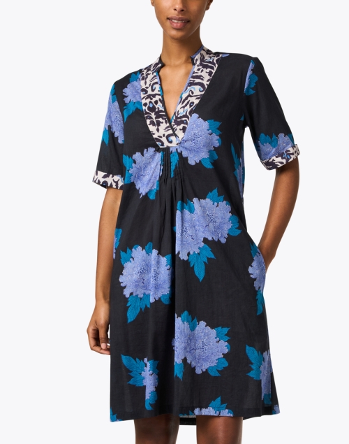 Front image - Lisa Corti - Radha Black and Blue Print Tunic Dress