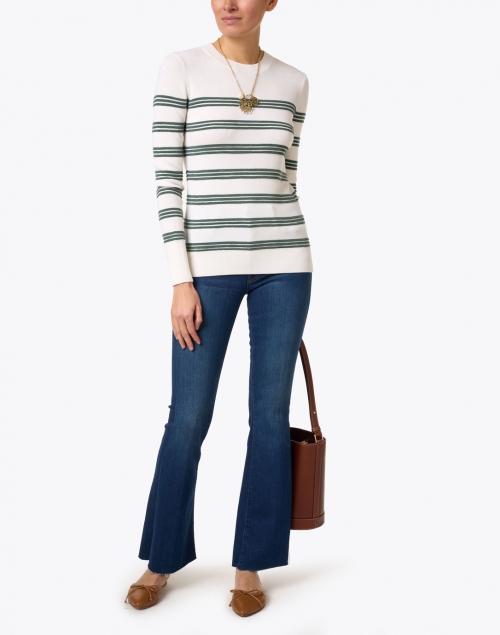 Zareen Green and White Stripe Sweater