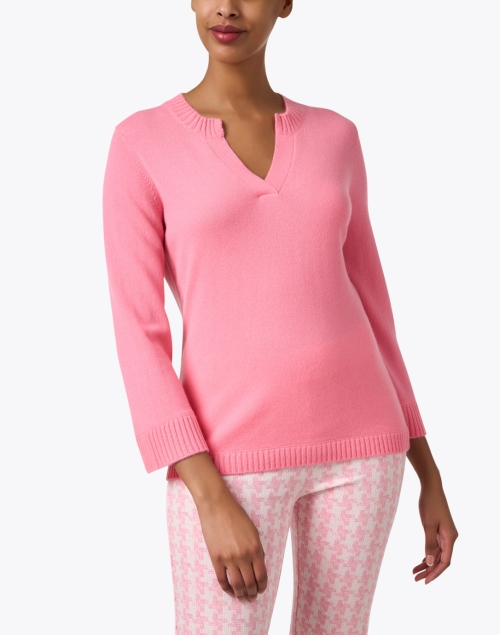 Front image - Kinross - Pink Cashmere Split Neck Sweater
