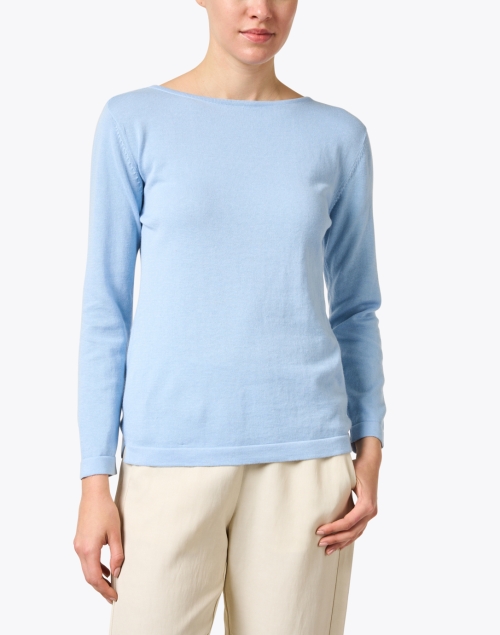 Front image - Blue - Light Blue Pima Cotton Sweater 