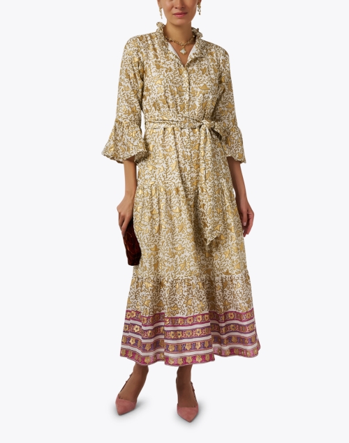 Gold Leaf Printed Cotton Silk Dress