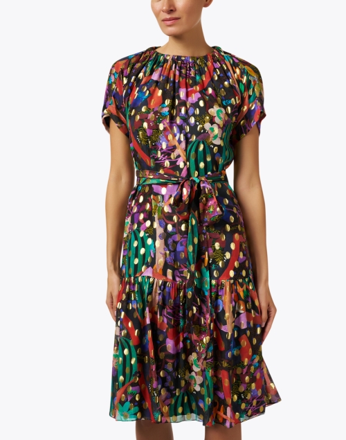 Front image - Soler - Sophie Black Multi Print Silk Georgette Dress 