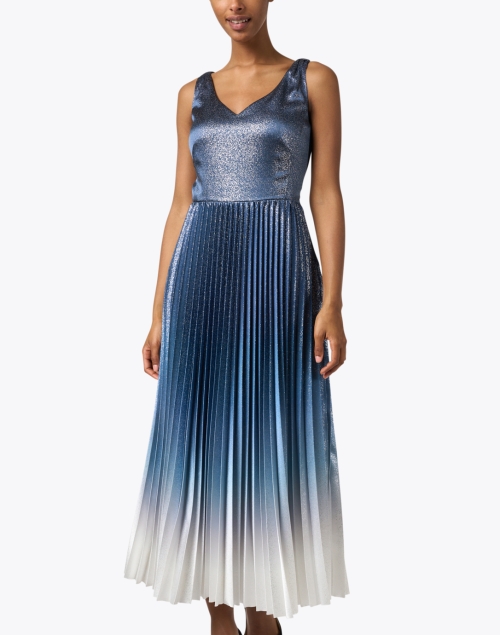 Front image - Marc Cain - Blue Shimmer Pleated Dress