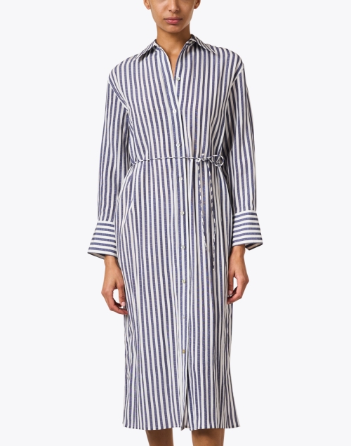 Front image - Vince - Blue and White Striped Shirt Dress
