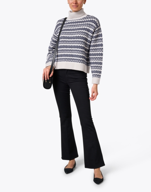 Grey and Navy Intarsia Wool Cashmere Sweater