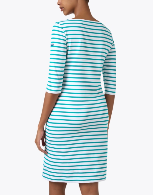 Back image - Saint James - Propriano Green and White Striped Dress