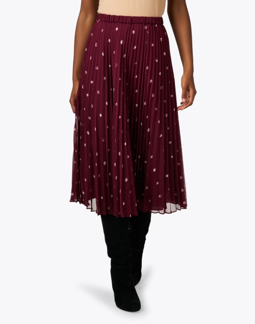 Front image - Jason Wu - Burgundy Dot Print Pleated Skirt