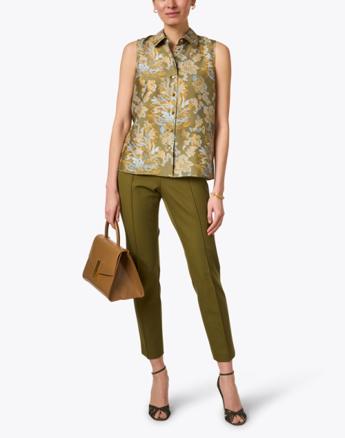 Look image - Lafayette 148 New York - Gramercy Olive Green Stretch Pintuck Pant