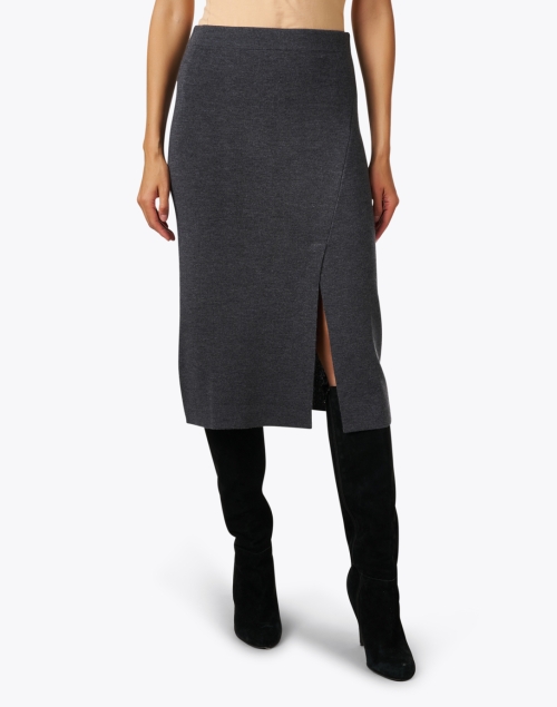 Front image - Repeat Cashmere - Grey Knit Wool Skirt