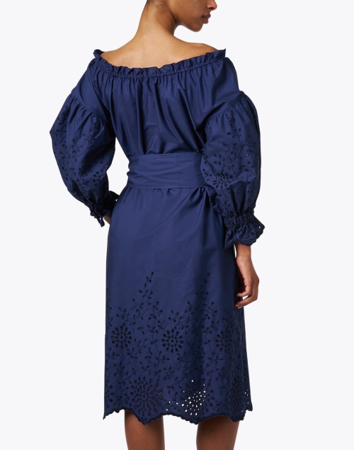 Back image - Loretta Caponi - Mila Navy Cotton Eyelet Dress