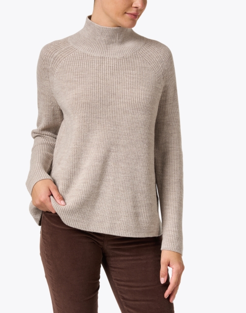 Front image - Eileen Fisher - Beige Rib Knit Wool Top