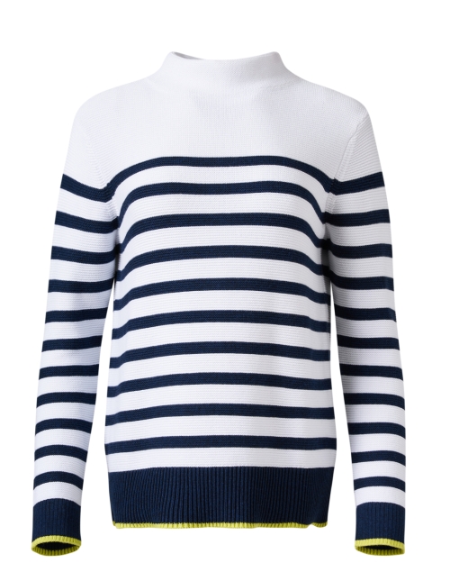 Product image - Kinross - White and Navy Stripe Garter Stitch Cotton Sweater
