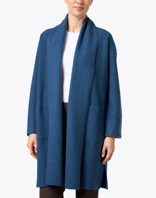 Front image - Eileen Fisher - Blue Boiled Wool High Collar Coat