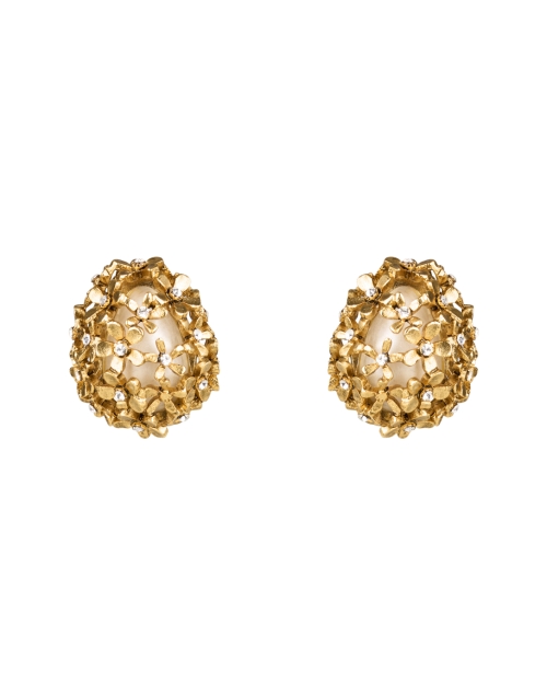 Oscar de la Renta Gold and Crystal Faberge Stud Clip Earring