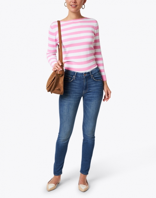 Pink and White Stripe Cotton Boatneck Sweater