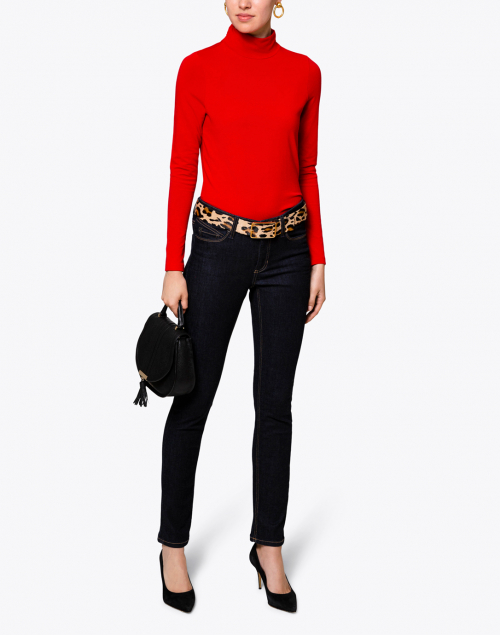 Red Cotton Ruched Mock Neck Top