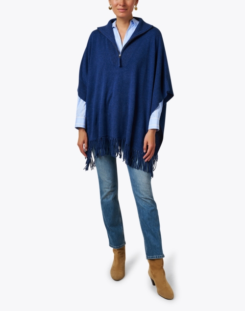 Blue Quarter Zip Wool Cashmere Poncho