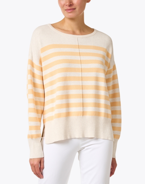 Front image - Repeat Cashmere - Beige and Orange Stripe Cashmere Sweater