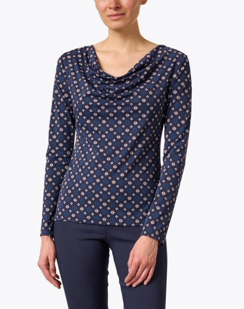 Front image - Caliban - Navy Print Stretch Jersey Top
