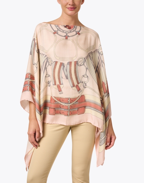 Front image - Rani Arabella - Pink Print Silk Cashmere Poncho