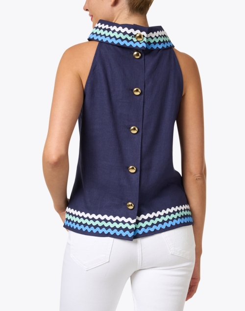 Back image - Sail to Sable - Navy Linen Cowl Neck Top